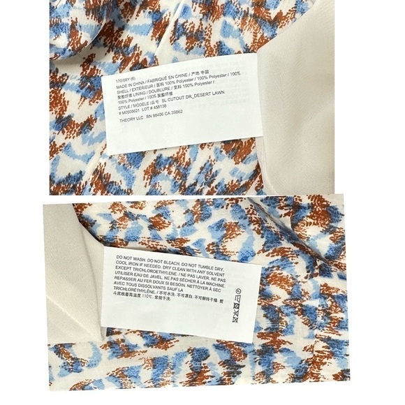 THEORY Abstract Print A-Line Sleeveless V-Neck Cut-Out Cocktail Midi Dress NEW - Picture 15 of 15